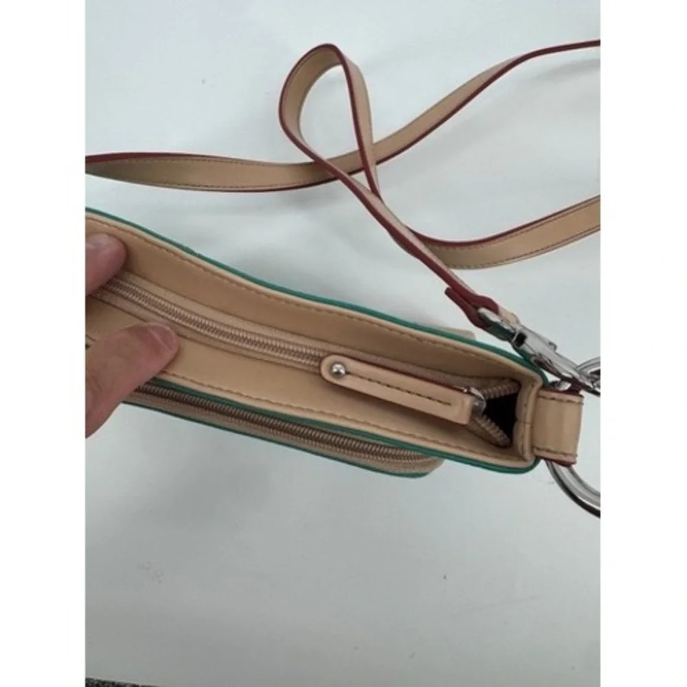 Tignanello Crossbody Bag Women Small Teal Leather Tan Trim New With Tags